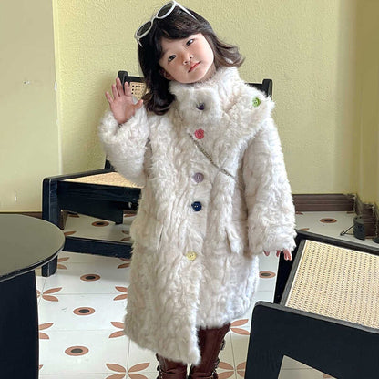 Unique White Asymmetrical Patchwork Girls Faux Fur Coat WinterTG020