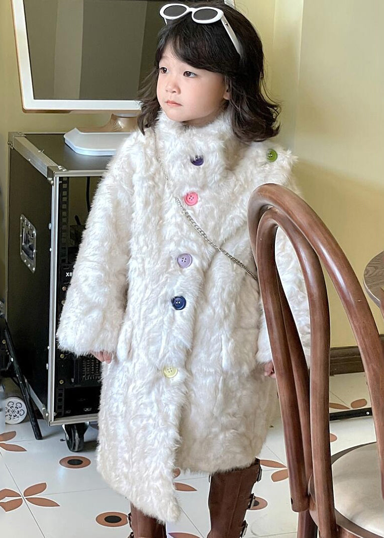 Unique White Asymmetrical Patchwork Girls Faux Fur Coat WinterTG020