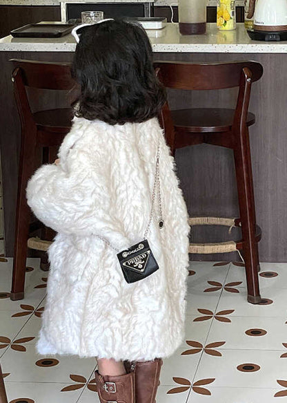 Unique White Asymmetrical Patchwork Girls Faux Fur Coat WinterTG020