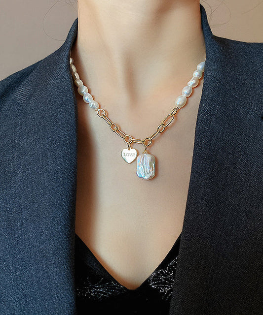 Pendant Overgild White Unique Necklace Pearl Copper Asymmetrical FashionChic