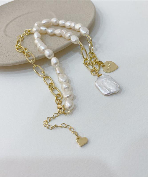 Pendant Overgild White Unique Necklace Pearl Copper Asymmetrical FashionChic