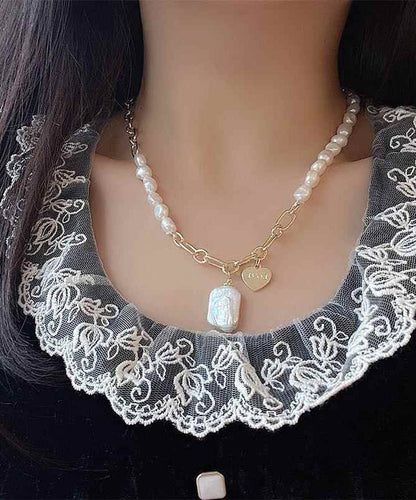 Pendant Overgild White Unique Necklace Pearl Copper Asymmetrical FashionChic