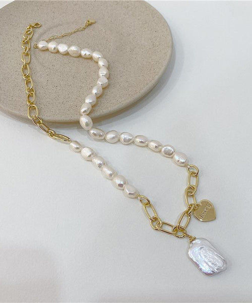 Pendant Overgild White Unique Necklace Pearl Copper Asymmetrical FashionChic