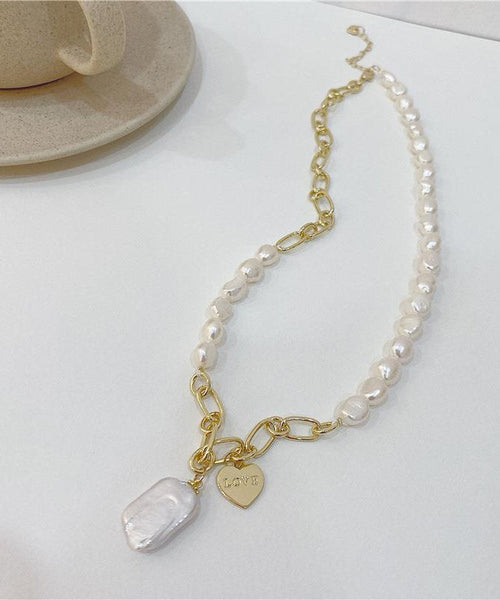 Pendant Overgild White Unique Necklace Pearl Copper Asymmetrical FashionChic