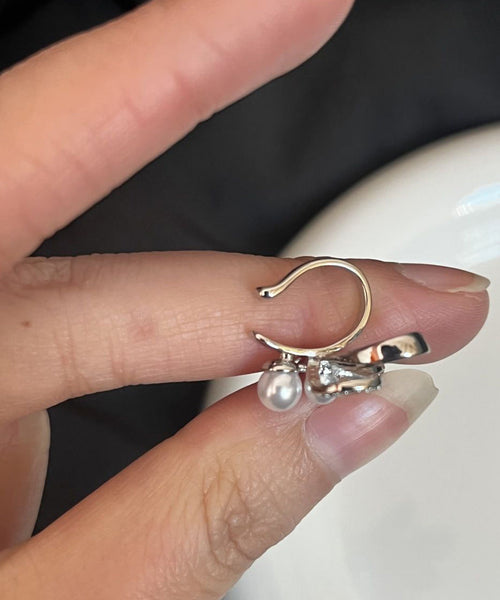 Unique White Copper Zircon Pearl Bow Stud Earrings YU015 ABC