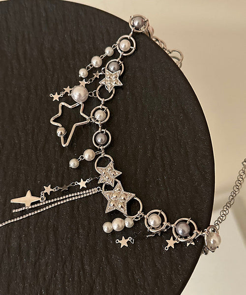 Unique White Metal Pearl Star Tassel Waist Chain PO064 JEW-BCH240729