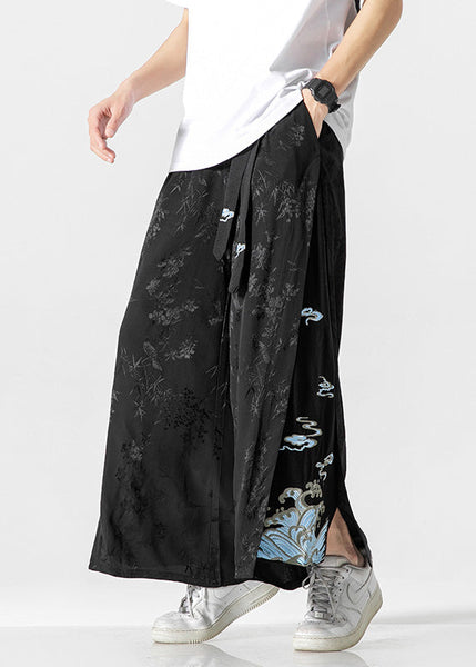 Unique White Oriental Embroideried Pockets Silk Mens Pants Summer YT056 Men-Silk-MENCP240721