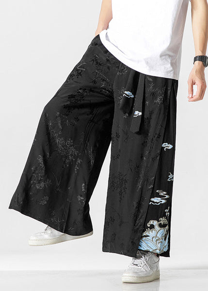 Unique White Oriental Embroideried Pockets Silk Mens Pants Summer YT056 Men-Silk-MENCP240721