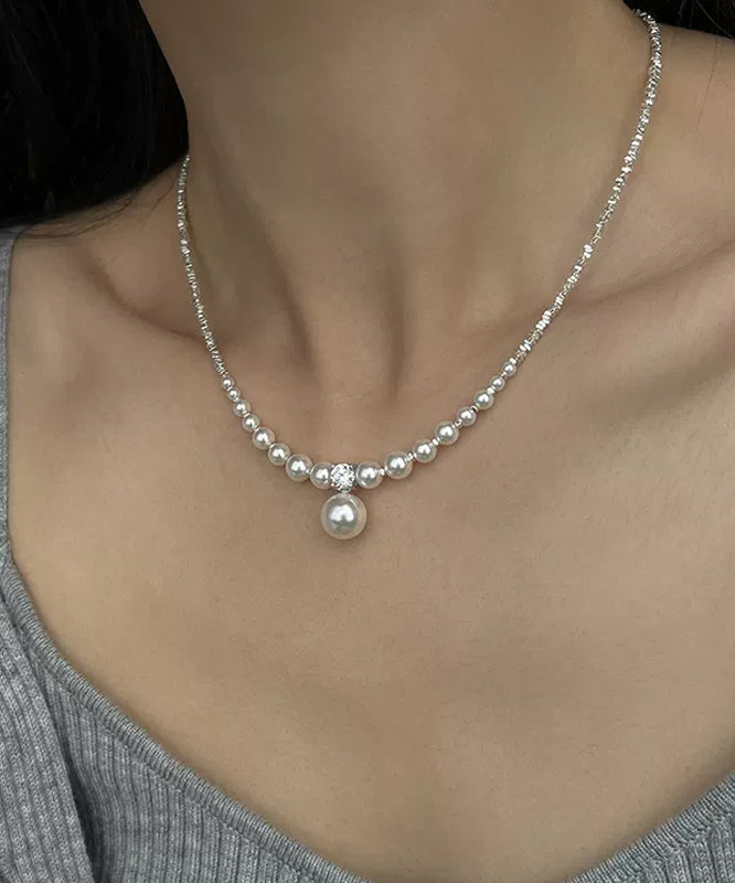 Unique White Pearl Zircon Broken Silver Pendant Necklace ZZ003 JEW-NLC240613