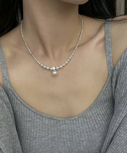 Unique White Pearl Zircon Broken Silver Pendant Necklace ZZ003 JEW-NLC240613