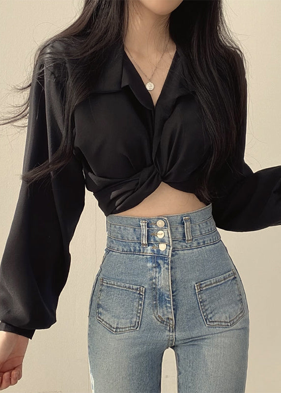 Collar Solid Lantern Peter Sleeve Shirts Pan Unique White FashionChic