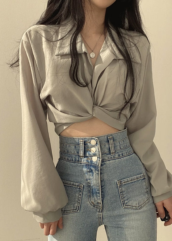 Collar Solid Lantern Peter Sleeve Shirts Pan Unique White FashionChic