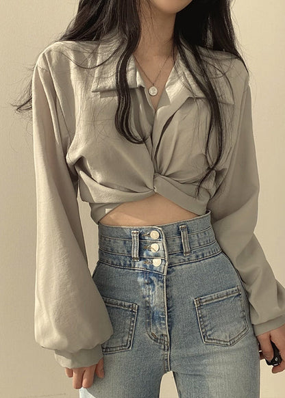 Collar Solid Lantern Peter Sleeve Shirts Pan Unique White FashionChic