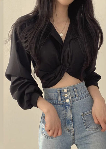 Collar Solid Lantern Peter Sleeve Shirts Pan Unique White FashionChic