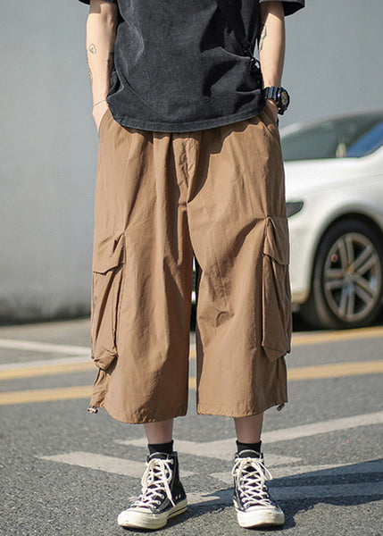 Unique White Pockets Patchwork Elastic Waist Men Wide Leg Pants YT013 Men-Silk-MENCP240721