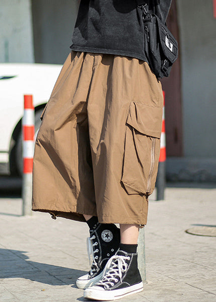 Unique White Pockets Patchwork Elastic Waist Men Wide Leg Pants YT013 Men-Silk-MENCP240721