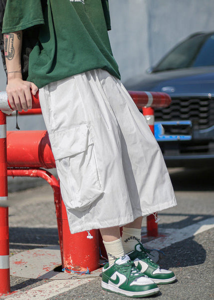 Unique White Pockets Patchwork Elastic Waist Men Wide Leg Pants YT013 Men-Silk-MENCP240721
