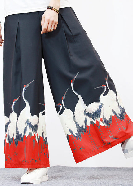 Unique White Pockets Print Ice Silk Mens Wide Leg Pants Summer SA042 Men-casual-MENP240726
