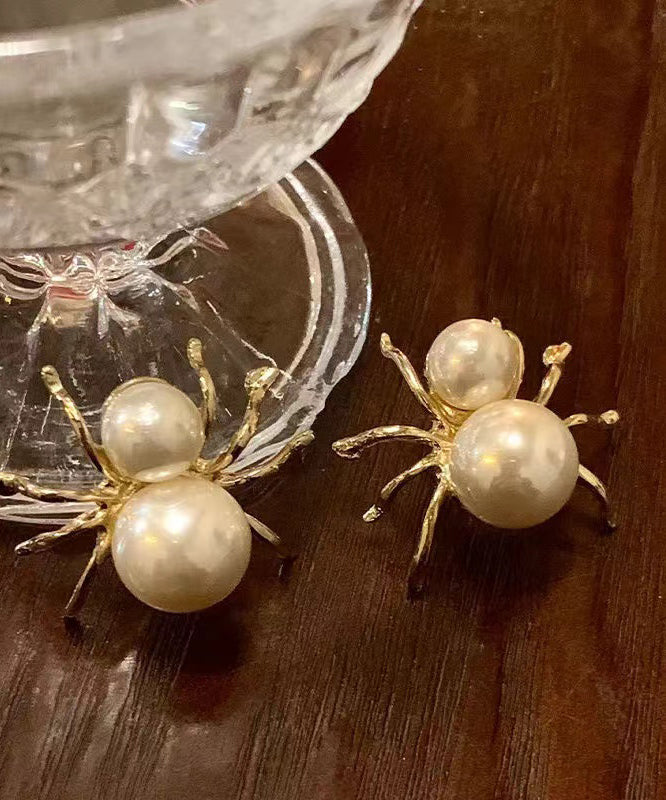 Unique White Sterling Silver Alloy Pearl Spider Stud Earrings QU033 JEW-EAR241007