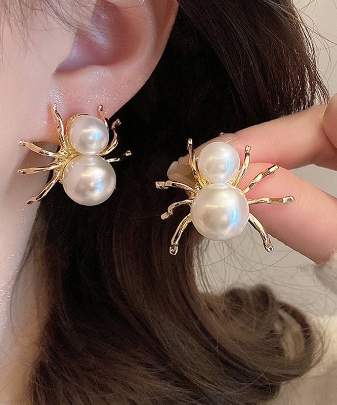 Unique White Sterling Silver Alloy Pearl Spider Stud Earrings QU033 JEW-EAR241007