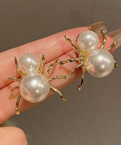 Unique White Sterling Silver Alloy Pearl Spider Stud Earrings QU033 JEW-EAR241007