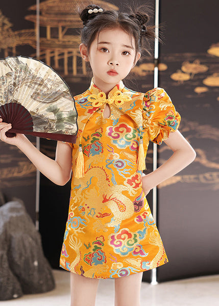Mid Dresses Unique Yellow Stand Print Summer Girls Baby Collar FashionChic