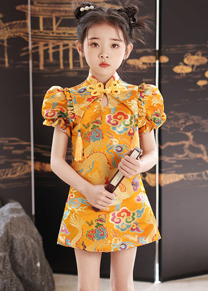 Mid Dresses Unique Yellow Stand Print Summer Girls Baby Collar FashionChic