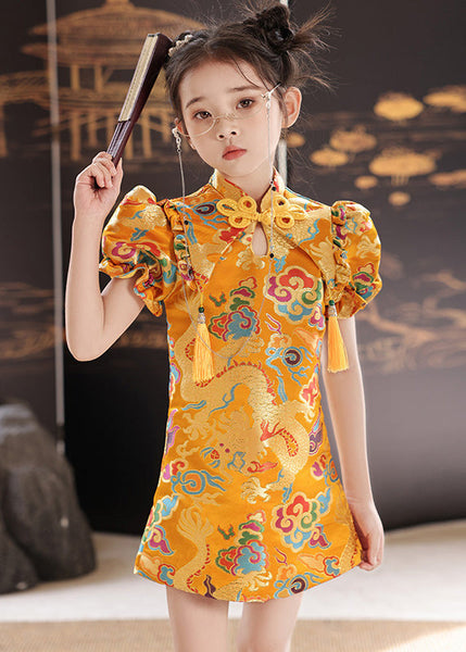 Mid Dresses Unique Yellow Stand Print Summer Girls Baby Collar FashionChic