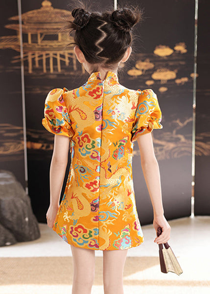 Mid Dresses Unique Yellow Stand Print Summer Girls Baby Collar FashionChic