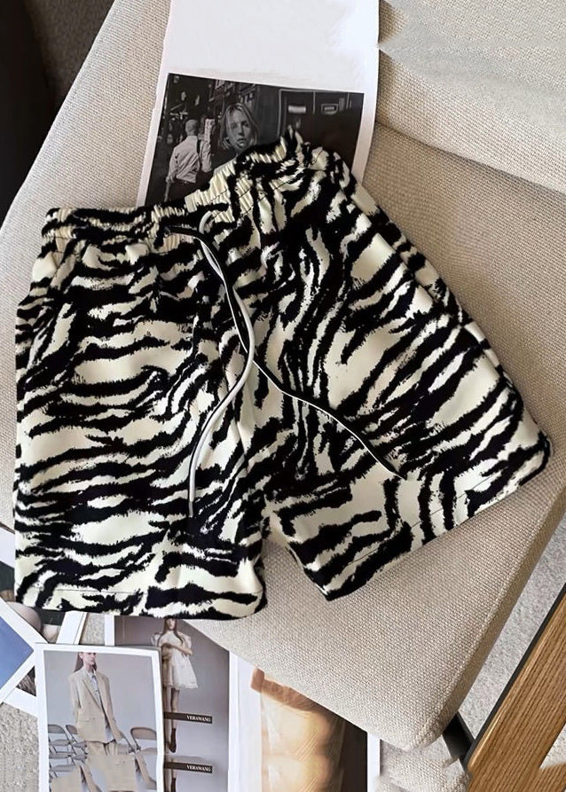 Men Pattern Waist Lace Zebra Cotton Unique Up Shorts Elastic FashionChic