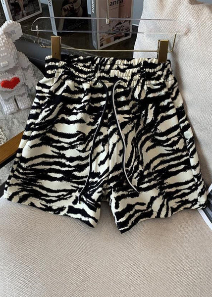 Men Pattern Waist Lace Zebra Cotton Unique Up Shorts Elastic FashionChic