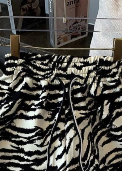 Men Pattern Waist Lace Zebra Cotton Unique Up Shorts Elastic FashionChic