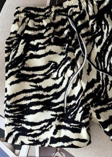 Men Pattern Waist Lace Zebra Cotton Unique Up Shorts Elastic FashionChic