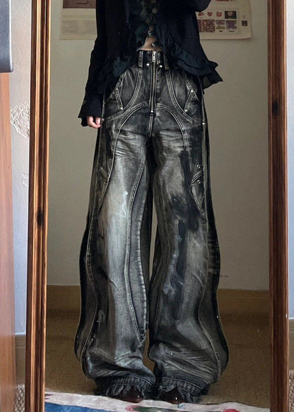 Unique Zip Up Pockets Original Design Neutral Denim Pants Fall UY058 NZ-LPTS240805