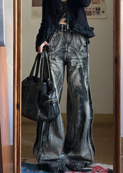 Unique Zip Up Pockets Original Design Neutral Denim Pants Fall UY058 NZ-LPTS240805