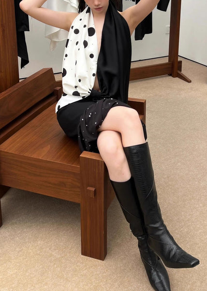 Neck Backless Top V Bow Summer Set Vacation Skirt Pleated And FashionChic