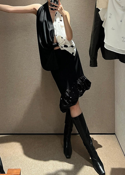 Neck Backless Top V Bow Summer Set Vacation Skirt Pleated And FashionChic