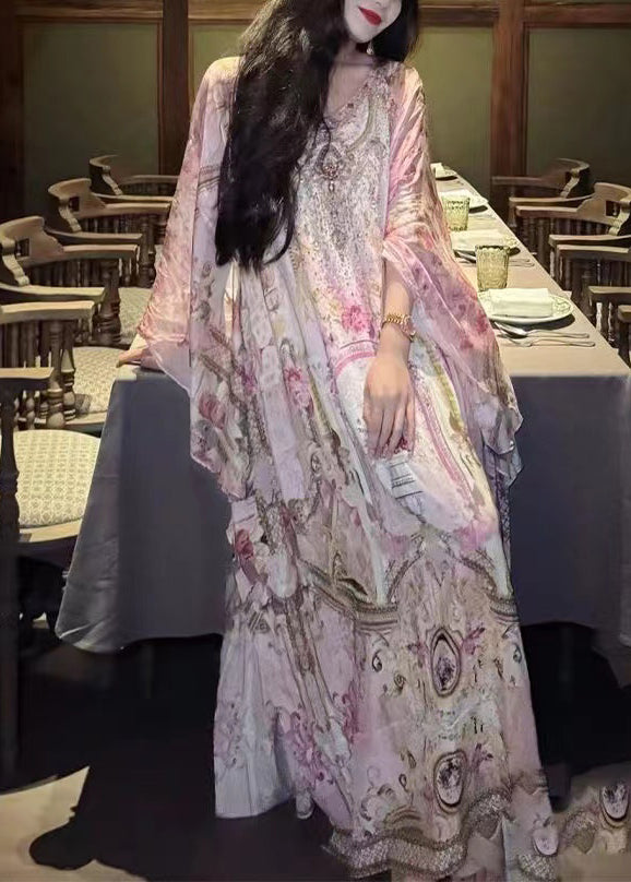 Vacation Style 2024 New Print Long Dress Batwing Sleeve ZL043 SH-LF-SDL240621