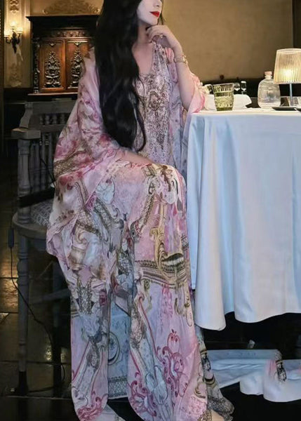 Vacation Style 2024 New Print Long Dress Batwing Sleeve ZL043 SH-LF-SDL240621