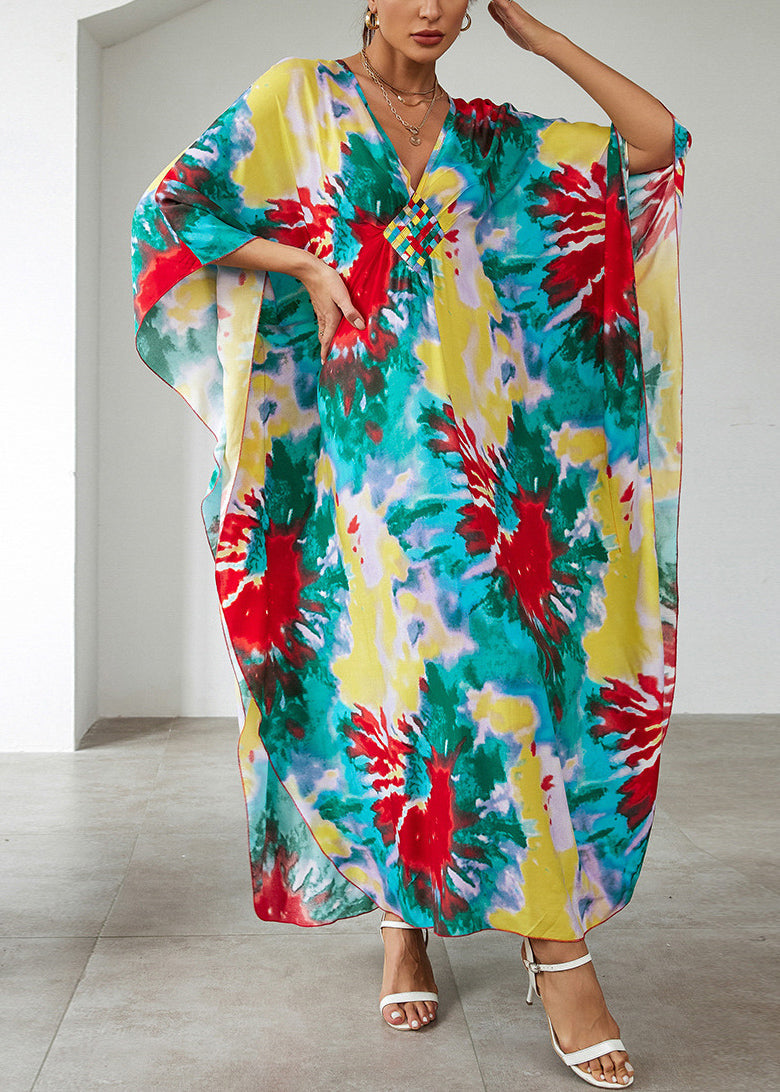 Vacation Style Blue Cotton Printed Beach Robe Dress Summer VC071 WM-Beach-LYQ240615