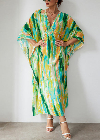 Vacation Style Blue Cotton Printed Beach Robe Dress Summer VC071 WM-Beach-LYQ240615