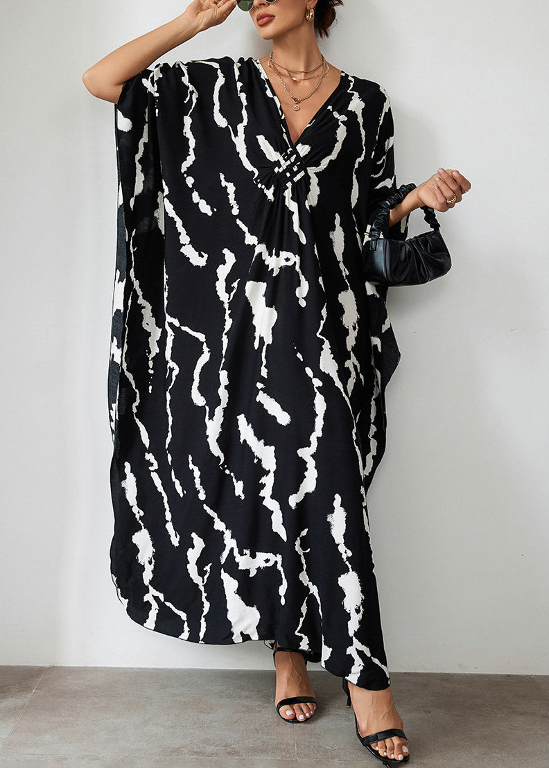 Vacation Style Blue Cotton Printed Beach Robe Dress Summer VC071 WM-Beach-LYQ240615