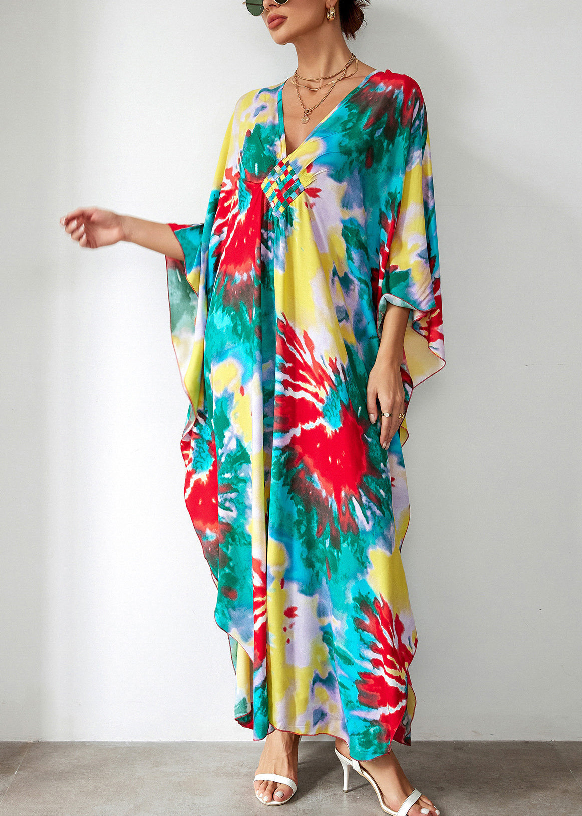 Vacation Style Blue Cotton Printed Beach Robe Dress Summer VC071 WM-Beach-LYQ240615