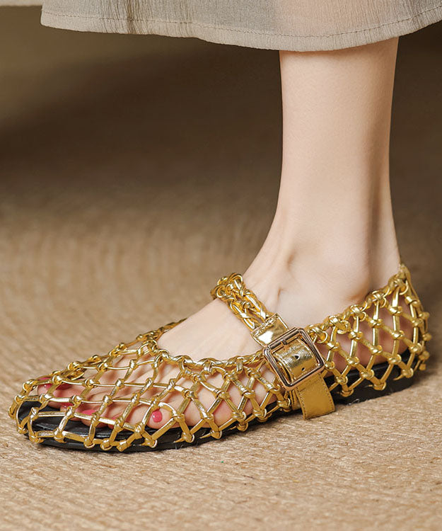 Out Woven Hollow Flat Silver Sandals Vacation Breathable Style FashionChic