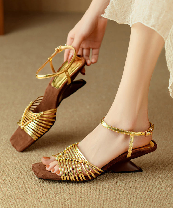 Vacation Style Silver Square Toe Woven Heterotypic High Heels Sandals OI053 shoe-LX240801