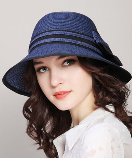 Versatile White Bow Beach Straw Woven Sun Hat Foldable II049 hat-HAT240825
