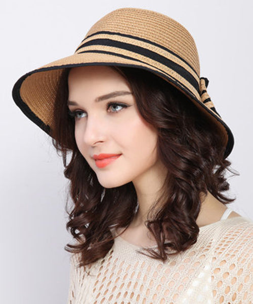 Versatile White Bow Beach Straw Woven Sun Hat Foldable II049 hat-HAT240825
