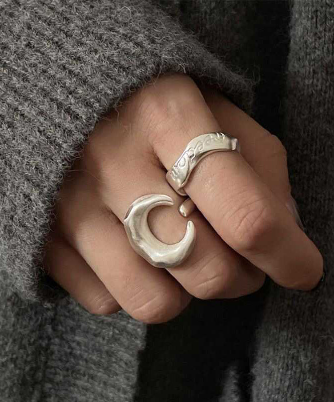 925 Two Graphic Vintage Rings Silver Set Piece Moon FashionChic