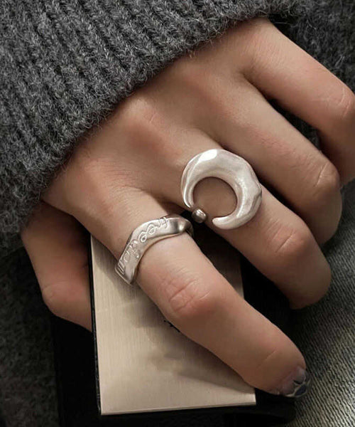 925 Two Graphic Vintage Rings Silver Set Piece Moon FashionChic