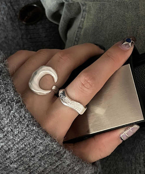 925 Two Graphic Vintage Rings Silver Set Piece Moon FashionChic